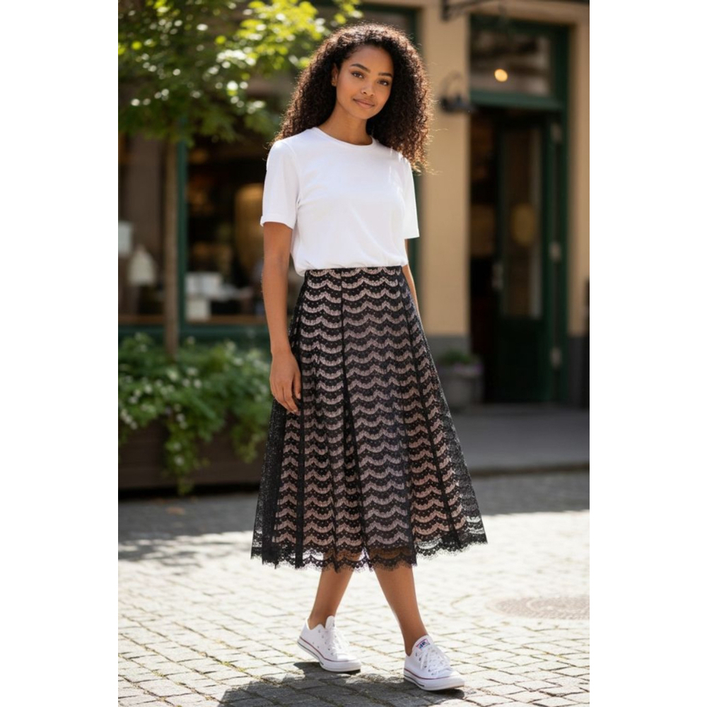 Women's Apt. 9 Black & Pink Lace Midi Skirt S